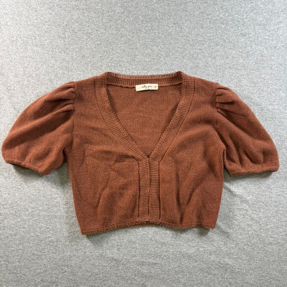Molly Green Rust Brown Puff Sleeve Cropped Cardigan Size L